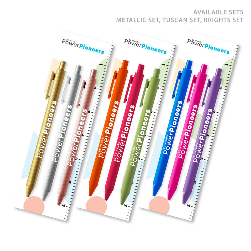 Soft Touch Pen 3-Pack with Bookmark: Metallic Set